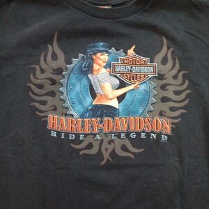 Vintage 2009 Harley Davidson T-Shirt XL Black Thunder Mountain BIKER BABE Legend